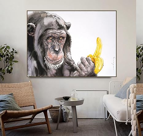 水彩画画像バナナゴリラモンキーズキャンバス絵画ウォールアートポップ